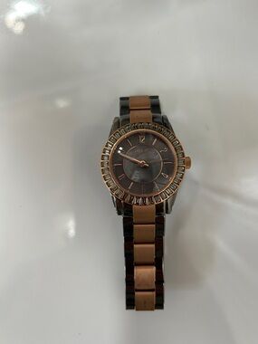 Relic Two-Tone Rose Gold and Gunmetal Women's Crystal Bezel Watch